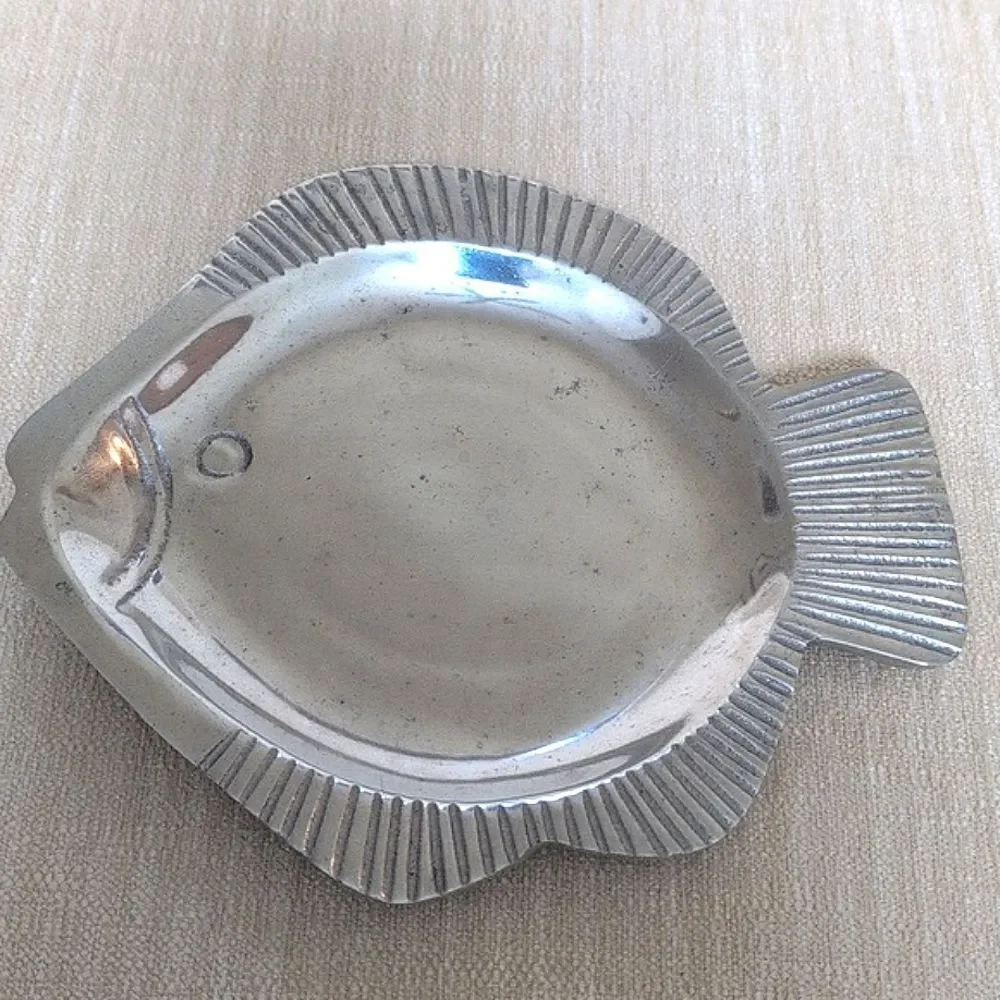 Fish Shaped Tray Dish Silver Metal